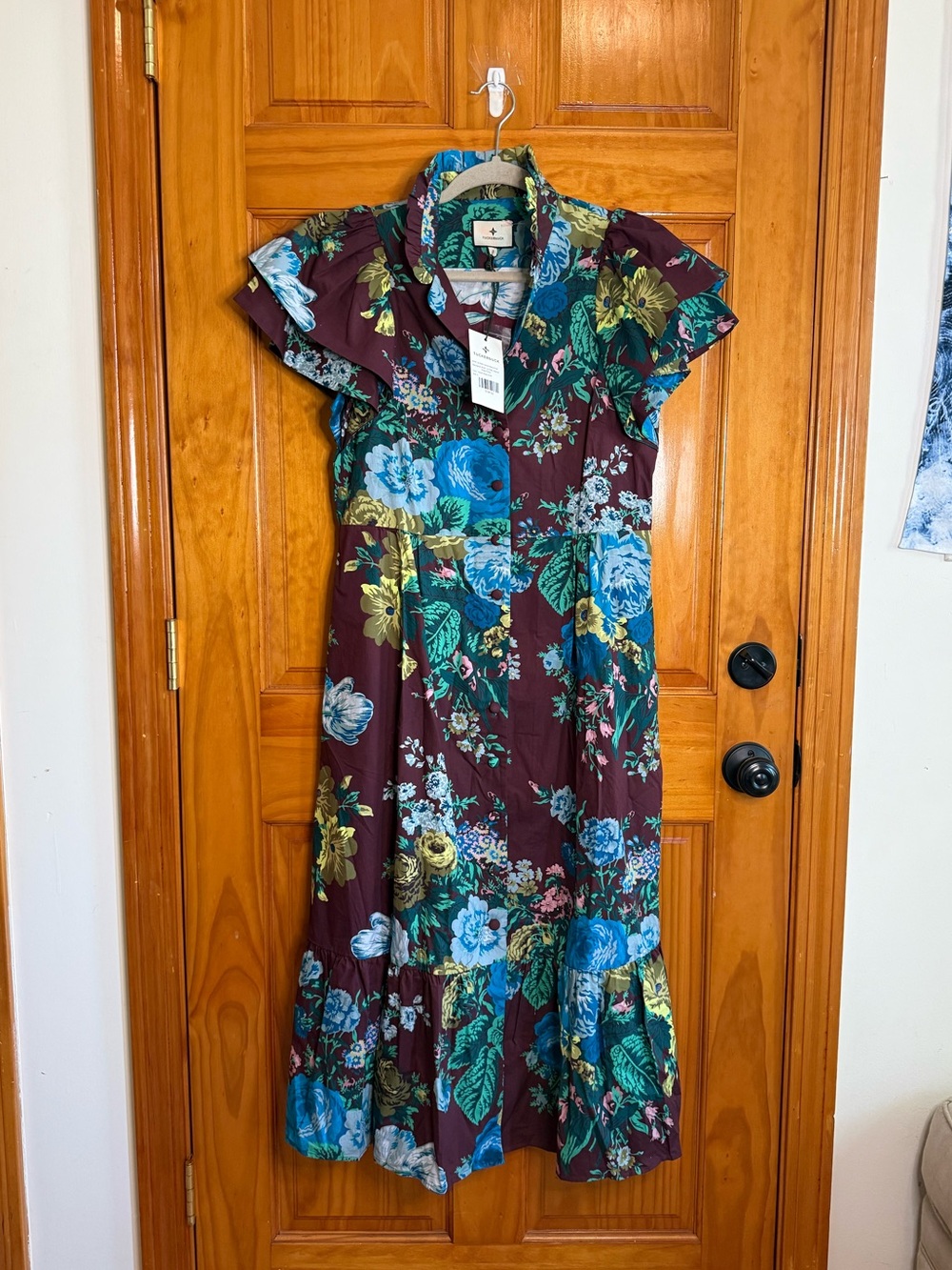 Tuckernuck Alice Verdant Floral Midi Dress Oxblood Ruffle Sleeve 100% Cotton S - Picture 2 of 11